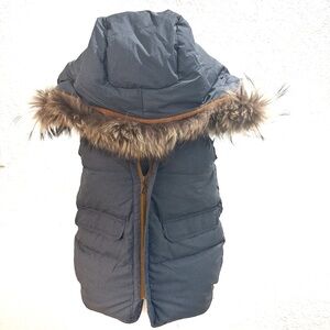 ZUKKA PRO down filled hooded puffer vest fur trim blue Sz S